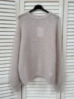 Stickad tröja beige/vit Mohair